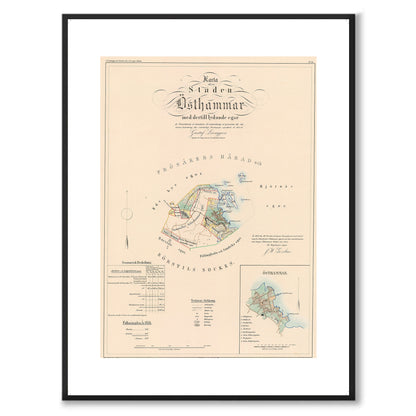 Poster med reproduktion av historisk karta över Östhammar från Ljunggrens klassiska atlas.
