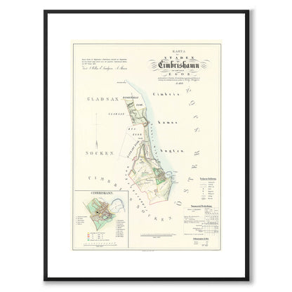 Poster med reproduktion av historisk karta över Simrishamn från Ljunggrens klassiska atlas. 