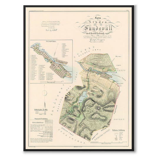 Poster historisk karta över Sundsvall