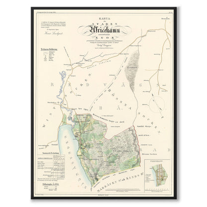 Poster med reproduktion av historisk karta över Ulricehamn från Ljunggrens klassiska atlas. 
