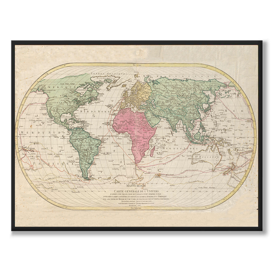 Poster historisk karta världskarta james cook