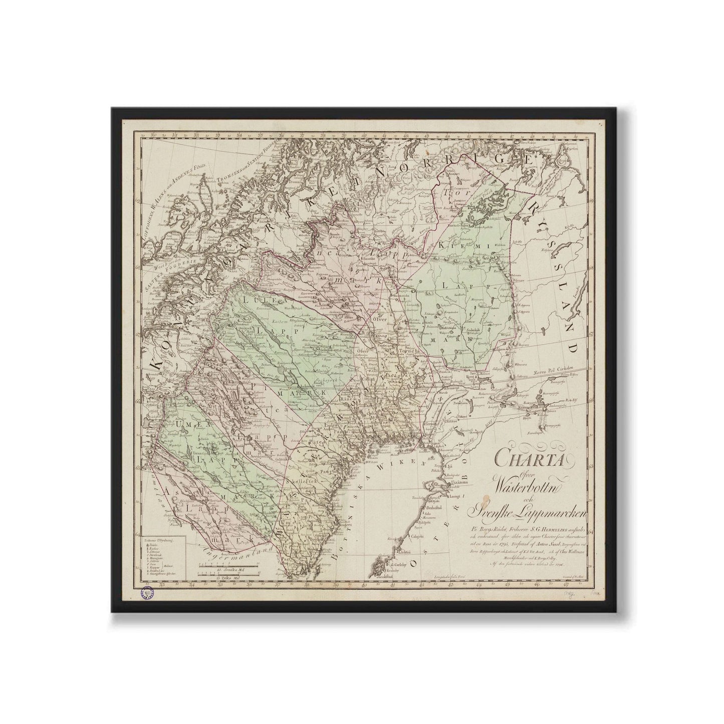 Poster historisk karta över Västerbotten