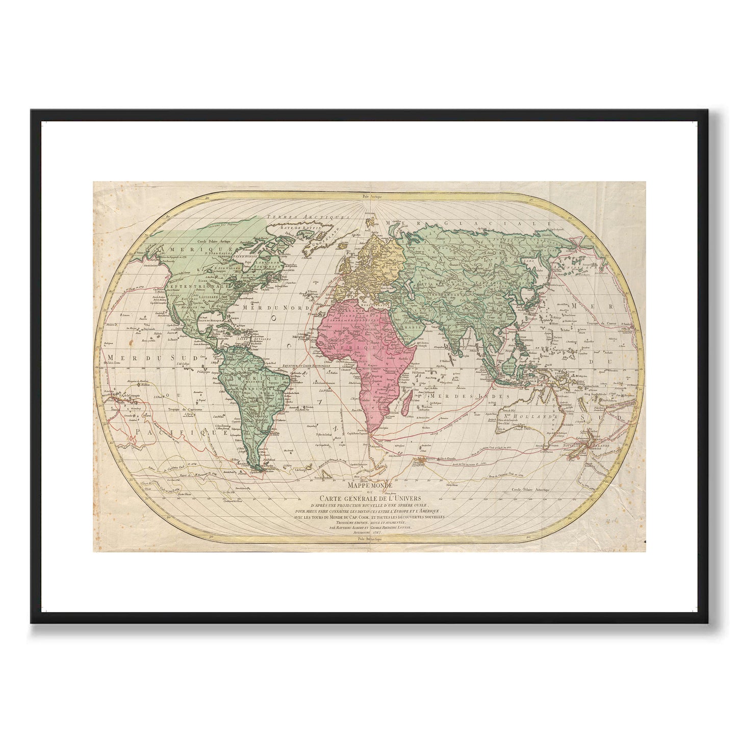 Poster historisk karta världskarta james cook